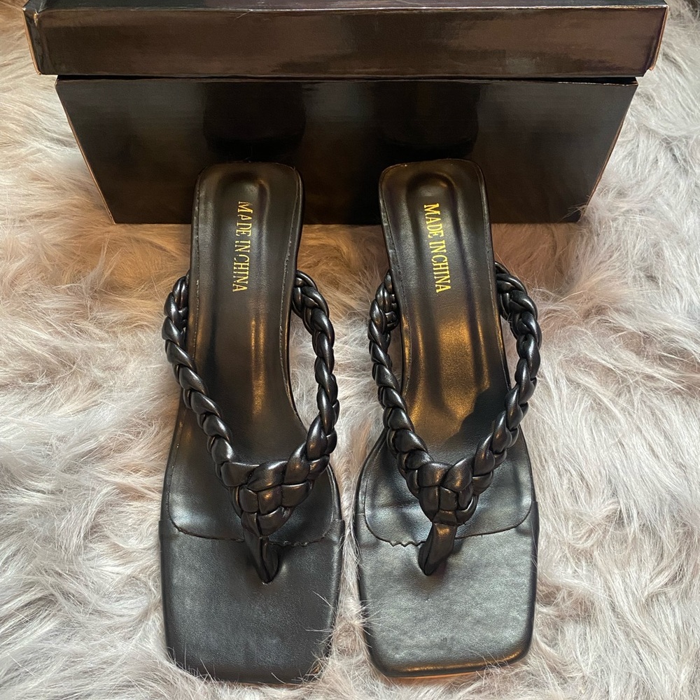 Braided Clear Heeled Thong Sandals